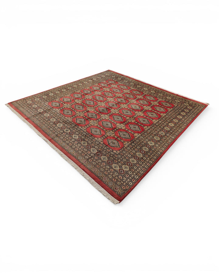Terracotta Gul Pakistani Jaldar, Hand-Knotted Wool Rug