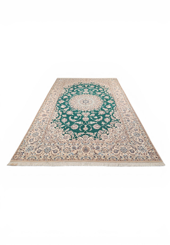 Teal Medallion Persian Nain, Hand-Knotted Wool Rug