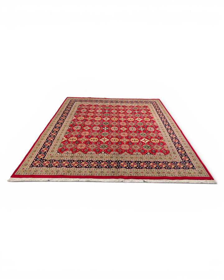 Red Gul Pakistani Bokhara, Hand-Knotted Wool Rug