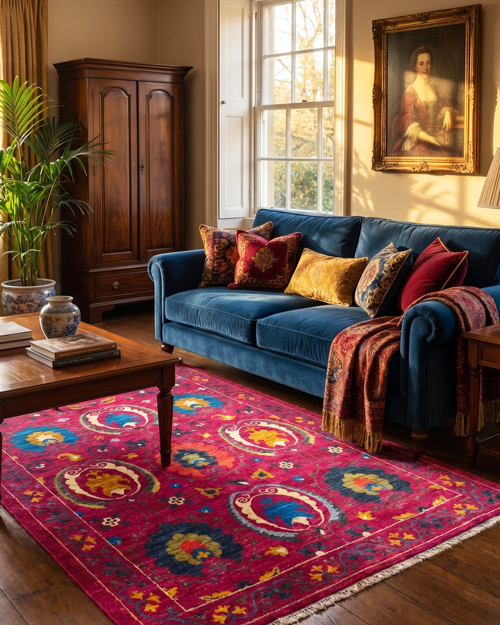 Magenta Suzani Gabbeh, Hand-Knotted Afghan Wool Rug