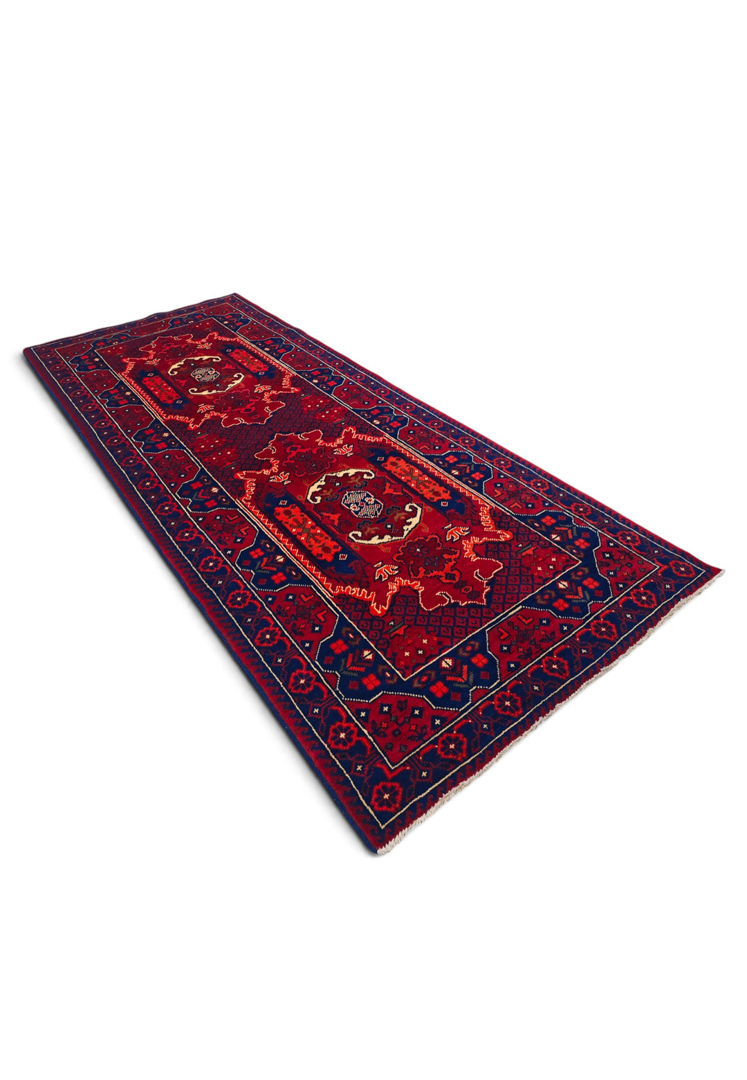 Deep Madder and Navy Khan Muhammadi Rug, Hand-Knotted Wool