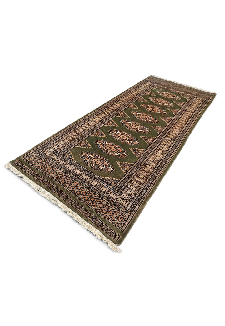 Olive Green and Beige Yamoud Rug, Hand-Knotted Wool