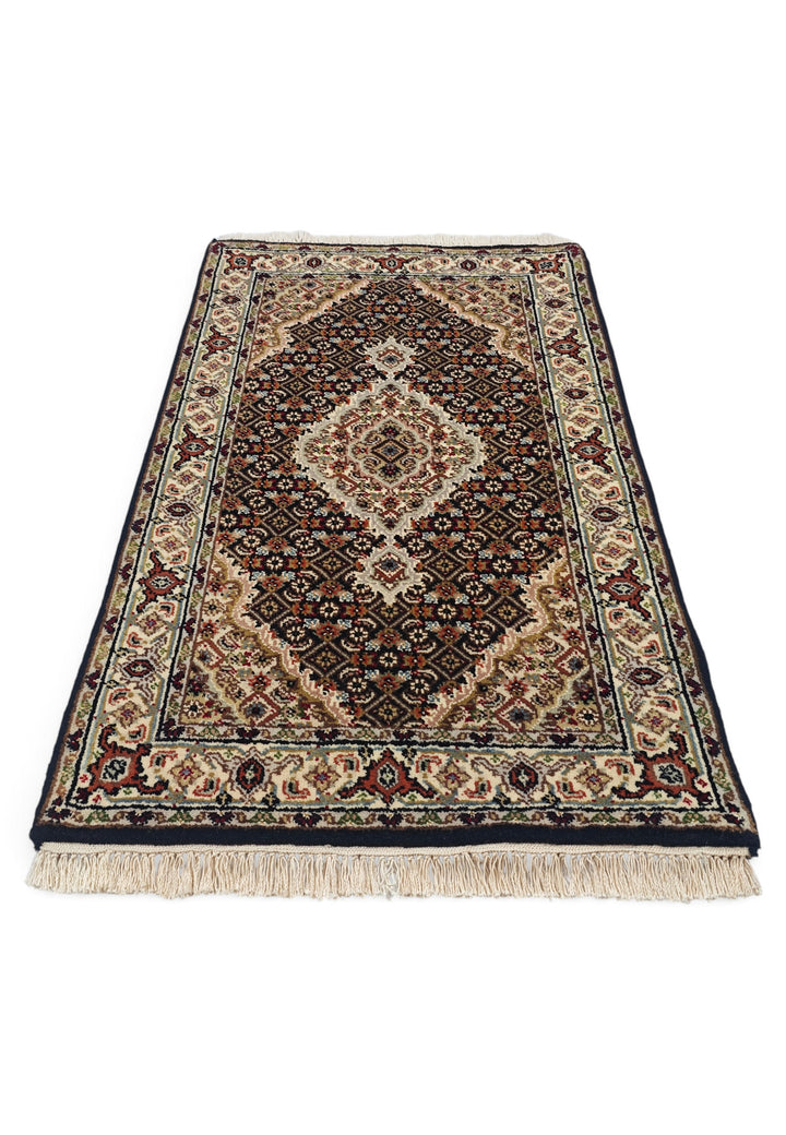 Espresso and Ivory Mahi Medallion Tabriz, Hand-Knotted Wool Rug