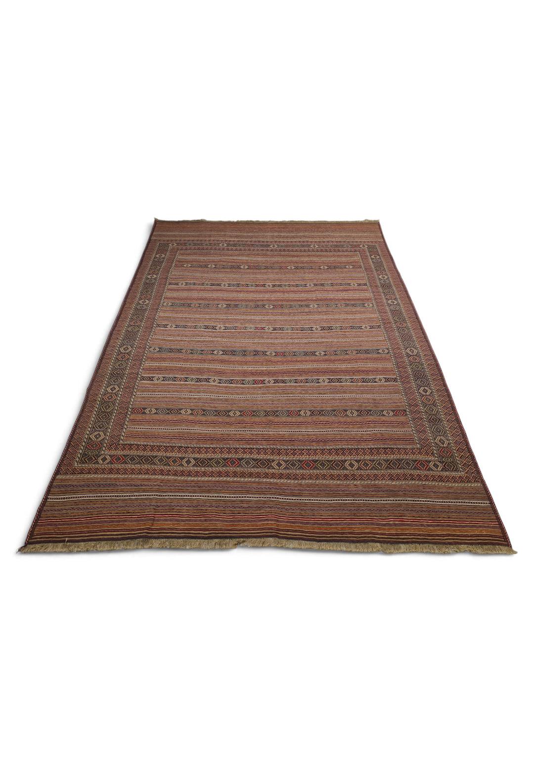 Taupe and Cream Banded Kilim, Hand-Woven Wool