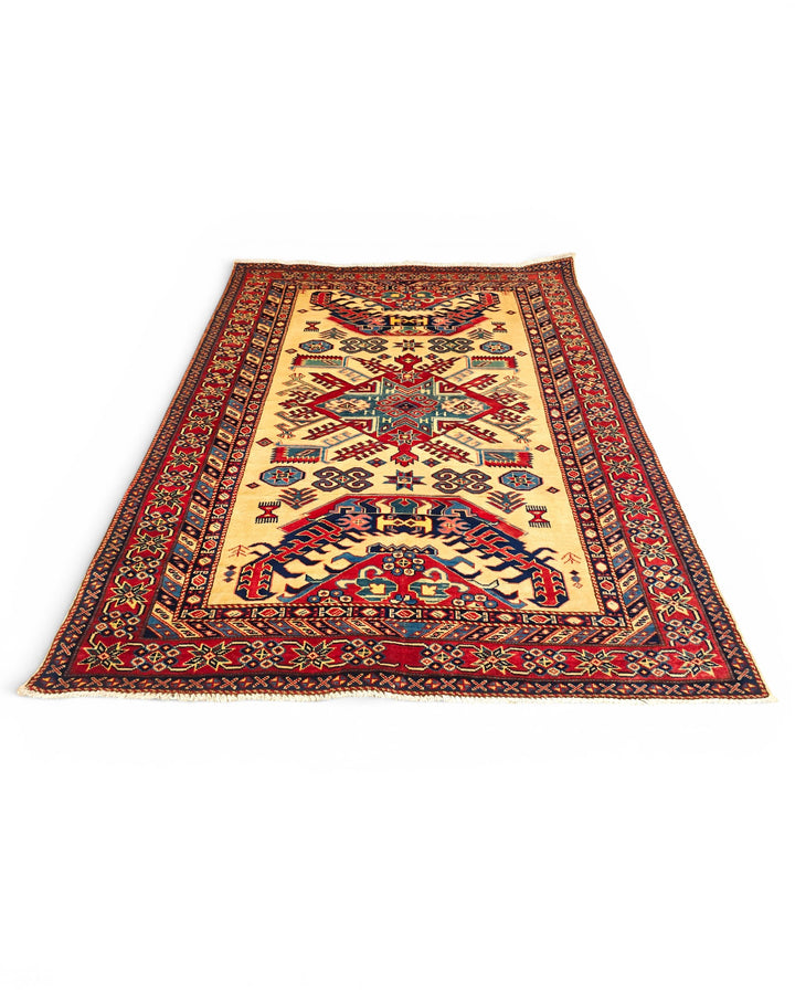 Ivory &amp; Red Sunburst Medallion Rug, Hand-Knotted Afghani Sherwan