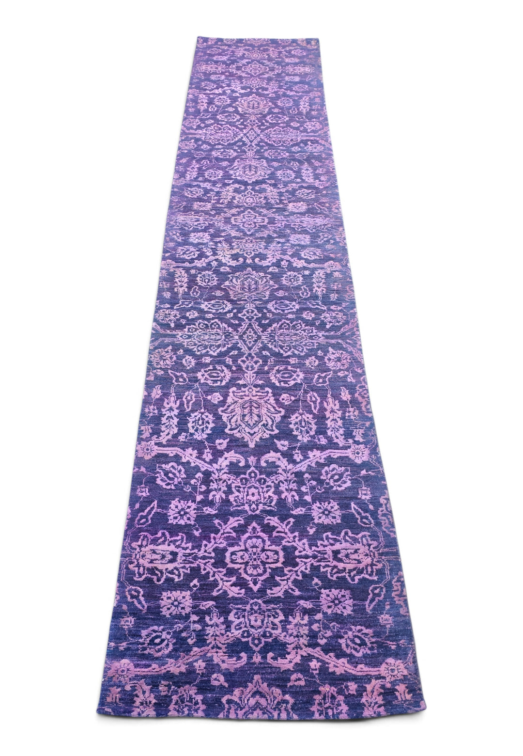 Violet and Lilac All-Over Palmette, Hand-Knotted Wool and Silk Rug