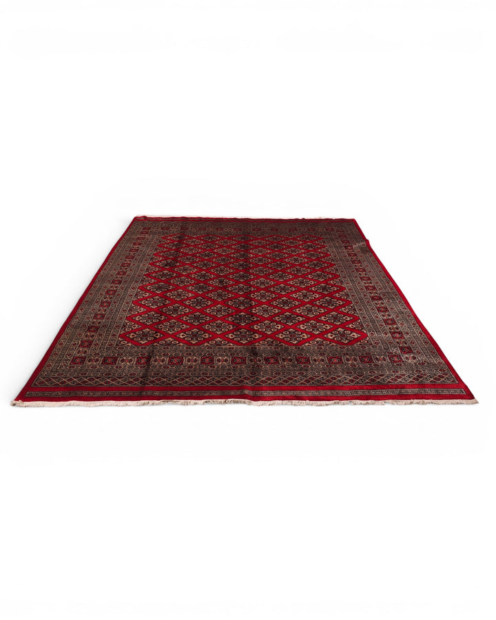 Red Diamond Pakistani Jaldar, Hand-Knotted Wool Rug