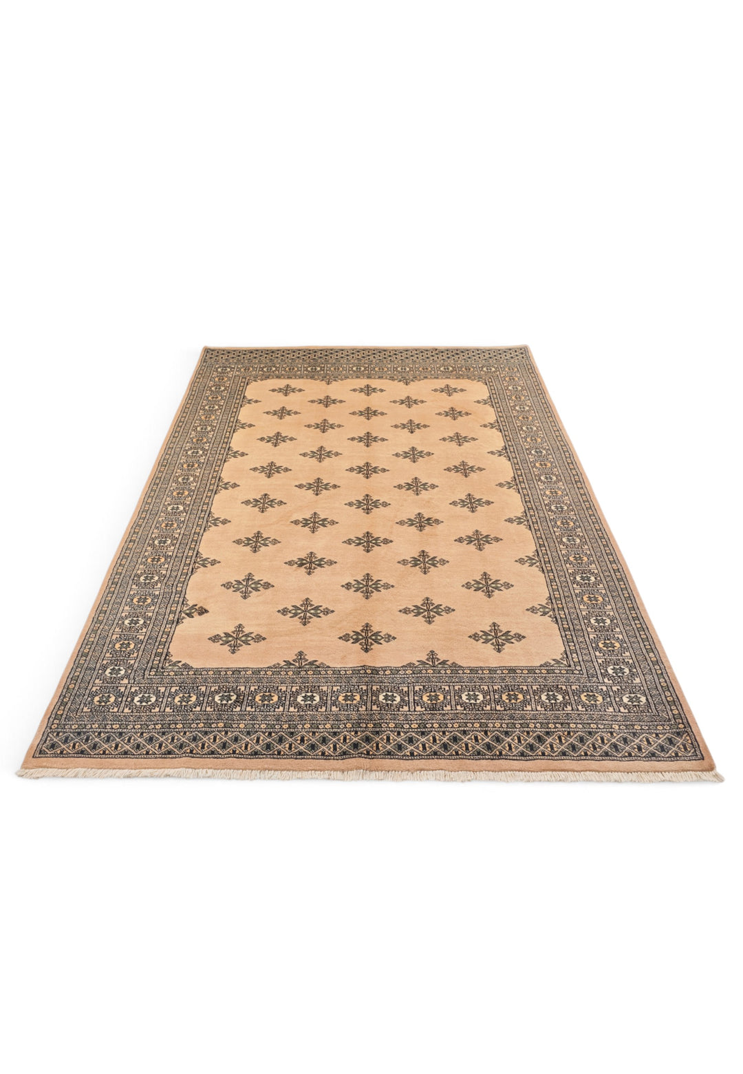 Peach Scattered Cross Bokhara, Hand-Knotted Wool Rug