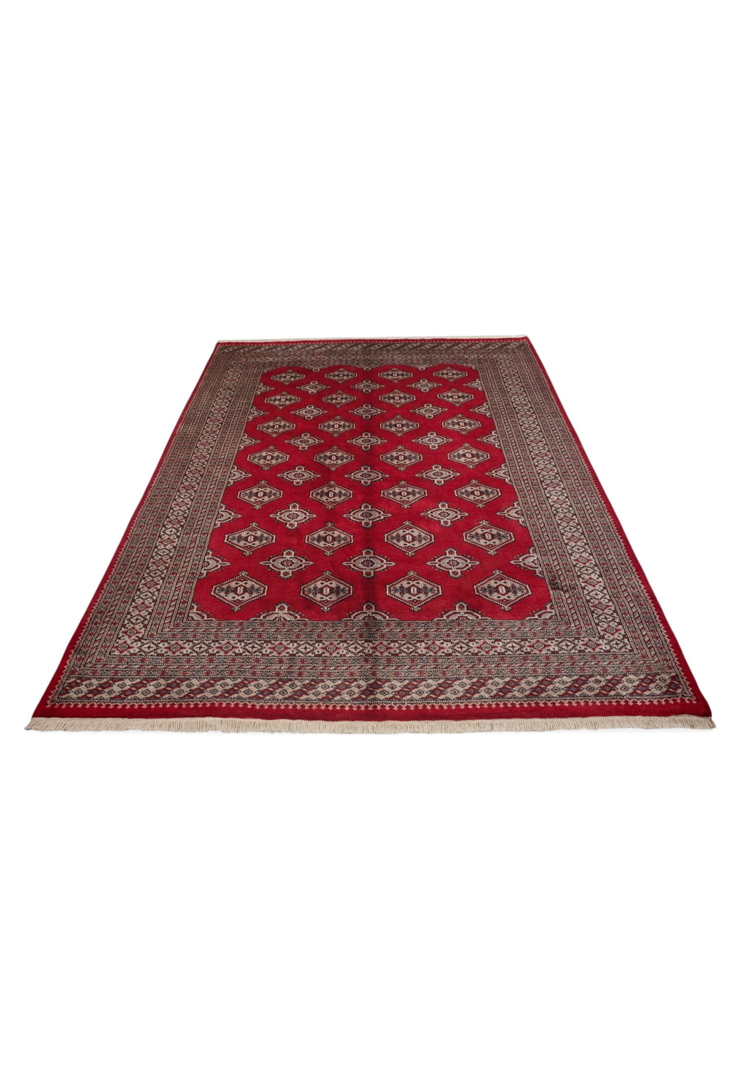 Deep Crimson Turkmen Gül Bokhara, Hand-Knotted Wool Rug