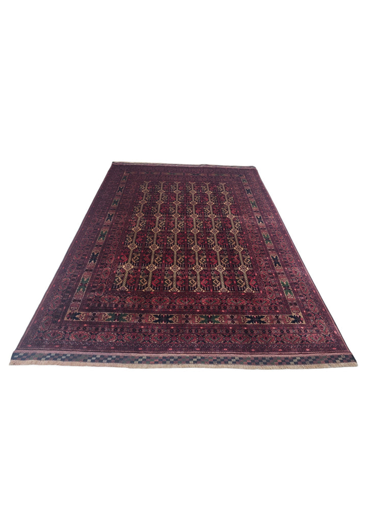 Deep Wine Red Turkmen Compartment Gül Khan Muhammadi Rug, Hand-Knotted Wool