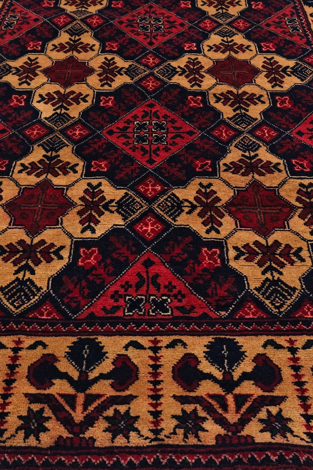 Coral and Camel Khan Muhammadi Rug, Hand-Knotted Wool