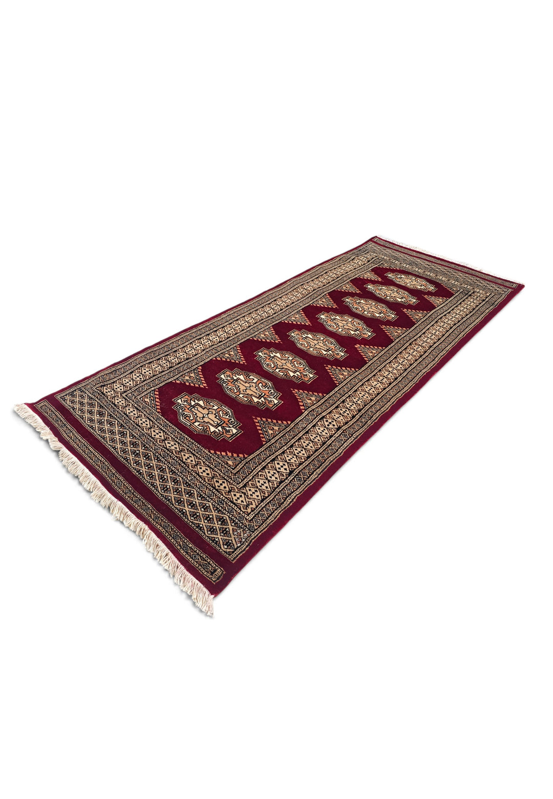 Wine Red and Beige Yamoud Rug, Hand-Knotted Wool