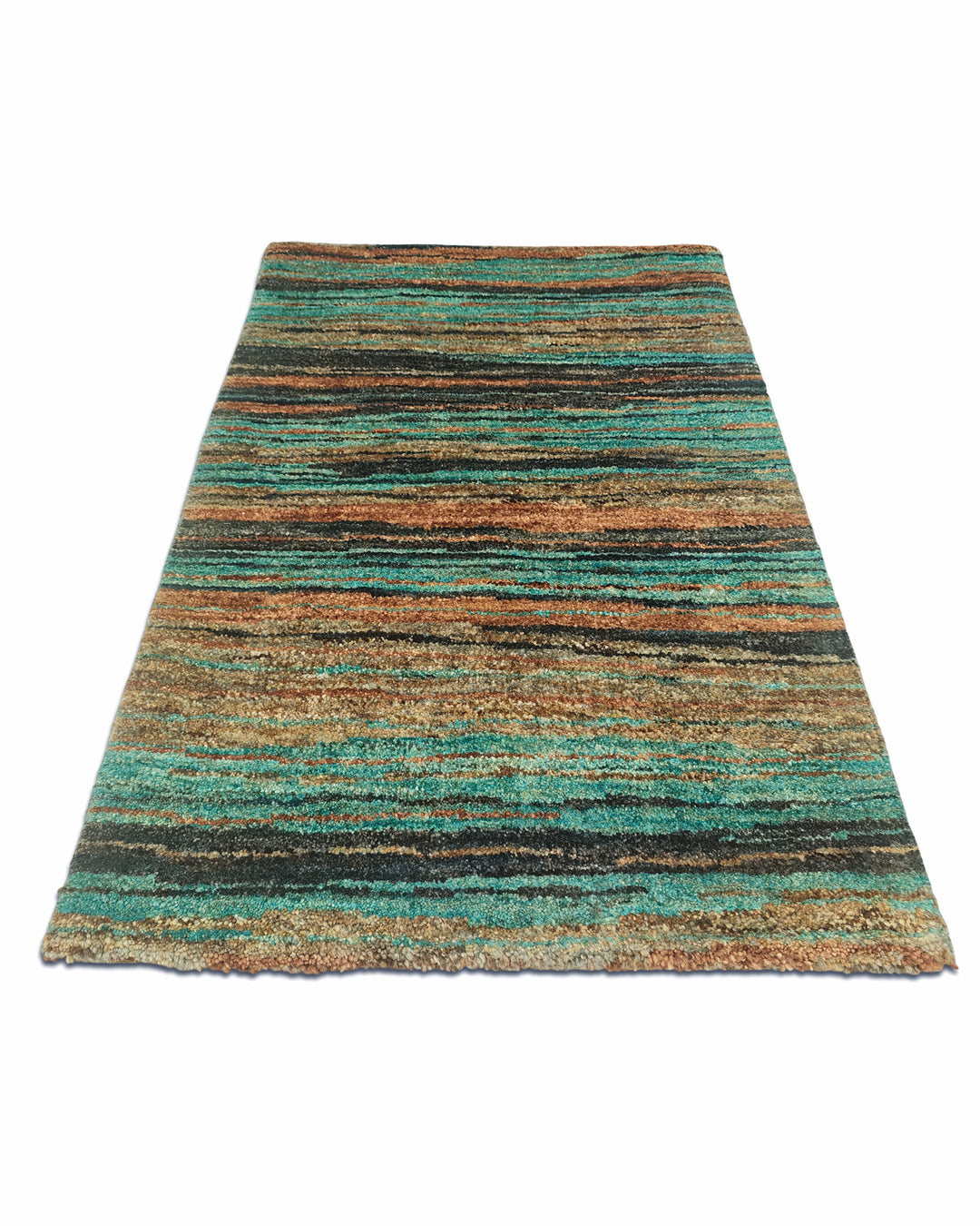 Turquoise &amp; Rust Streak Gabbeh, Hand-Knotted Afghan Wool Rug