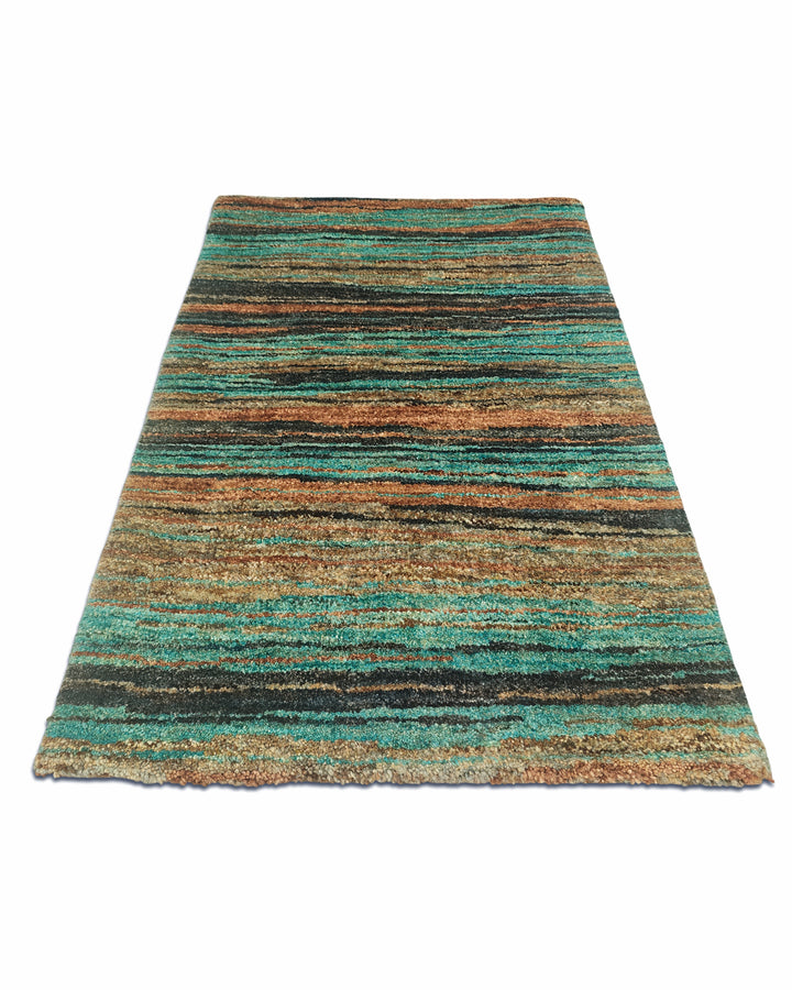 Turquoise &amp; Rust Streak Gabbeh, Hand-Knotted Afghan Wool Rug