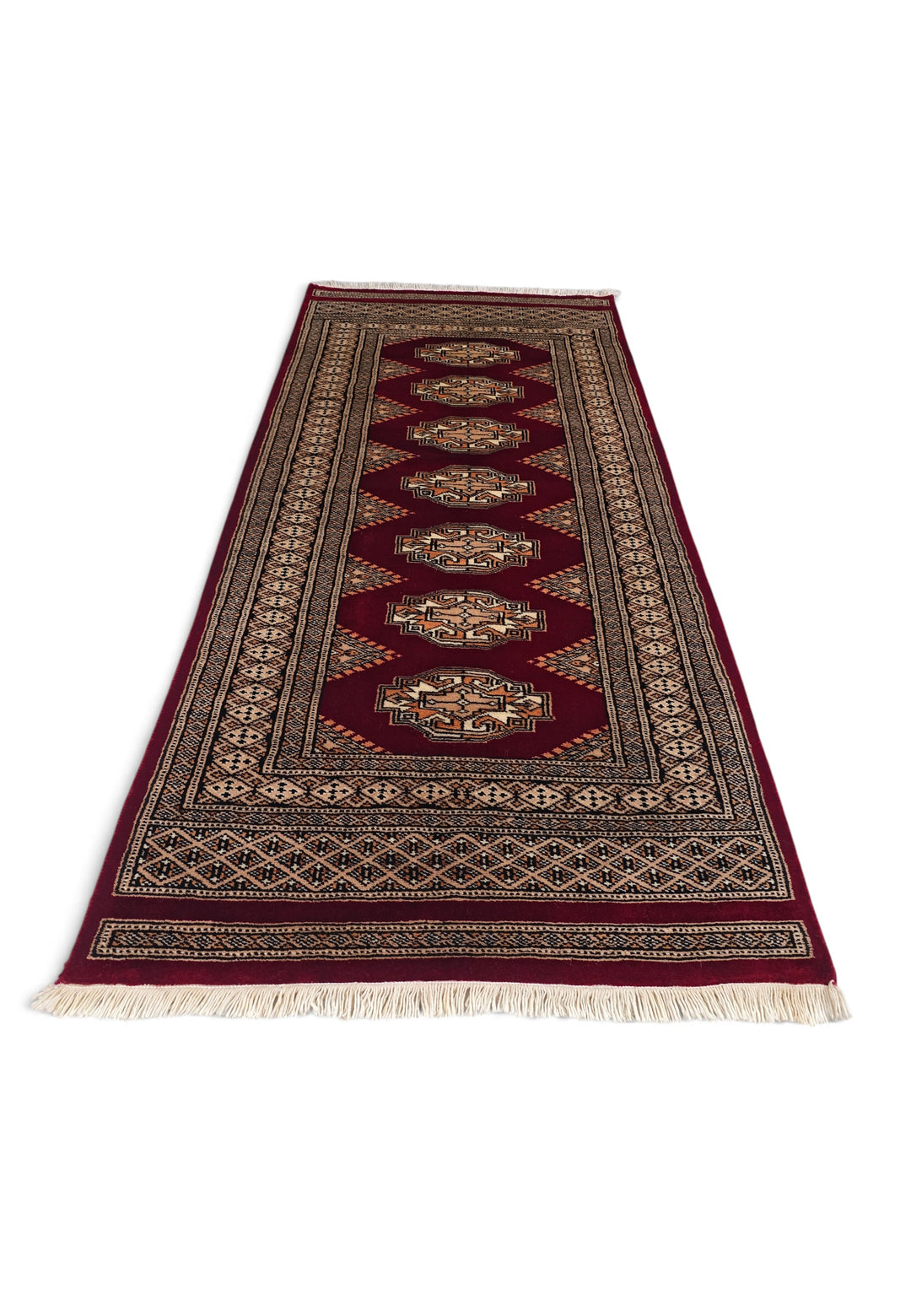 Wine Red and Beige Yamoud Rug, Hand-Knotted Wool