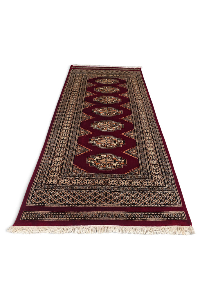 Wine Red and Beige Yamoud Rug, Hand-Knotted Wool
