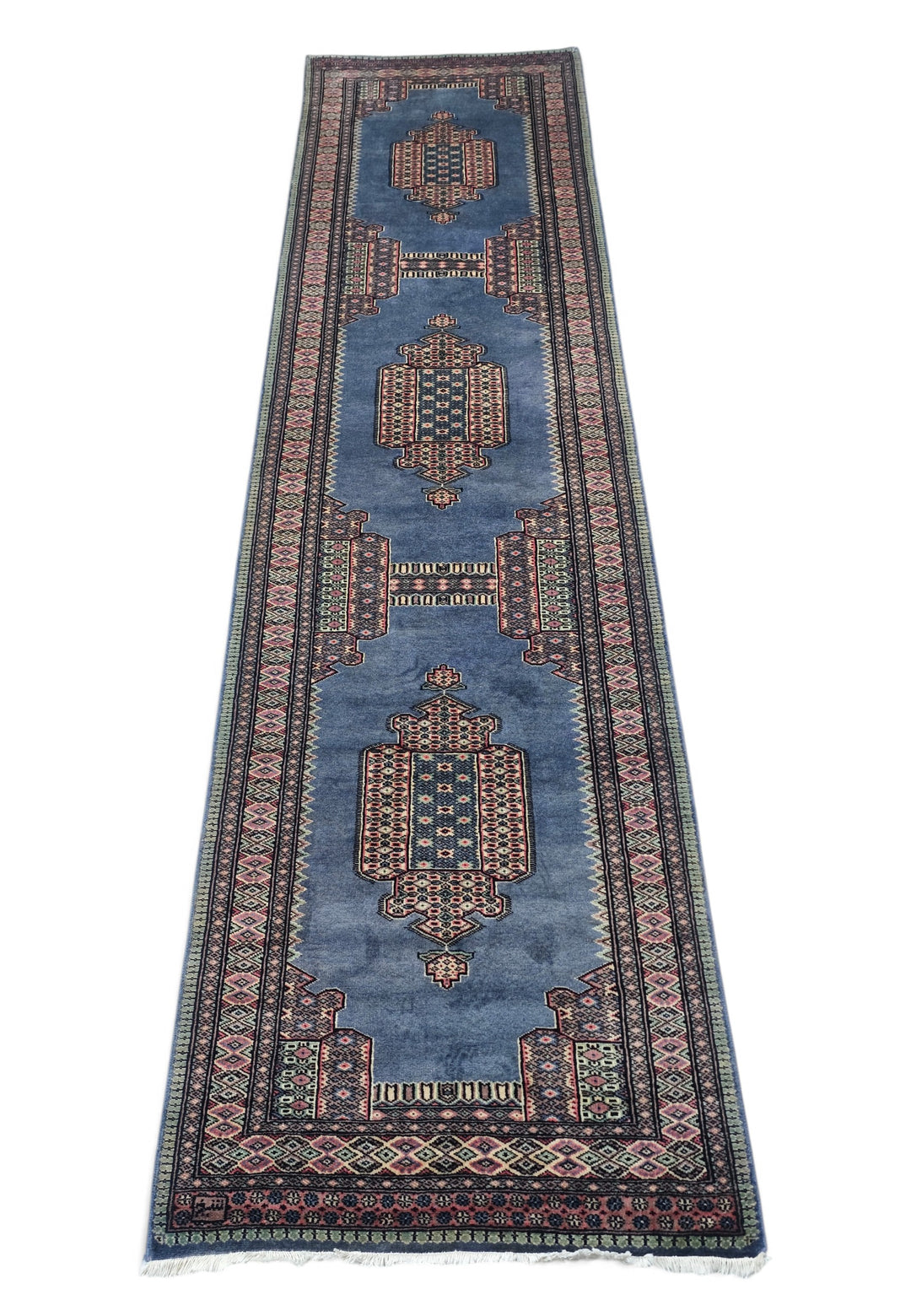 Slate Blue and Rose Jaldar Portal Medallion, Hand-Knotted Wool Rug