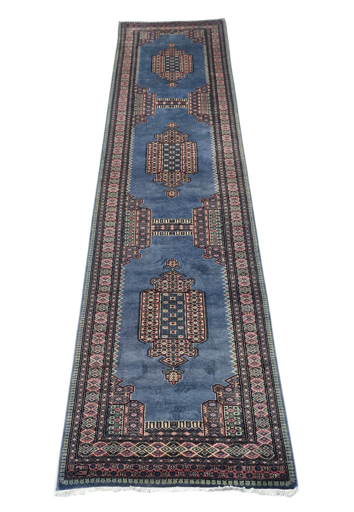 Slate Blue and Rose Jaldar Portal Medallion, Hand-Knotted Wool Rug