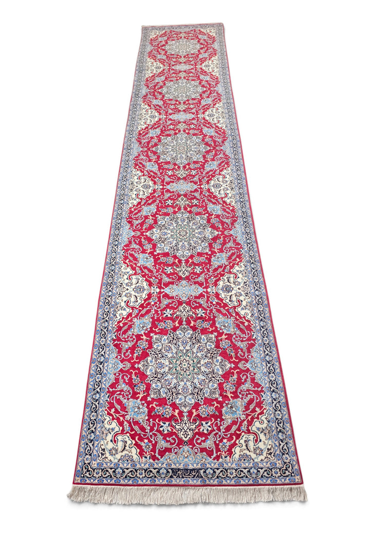 Red and Navy Medallion Nain, Hand-Knotted Wool Rug