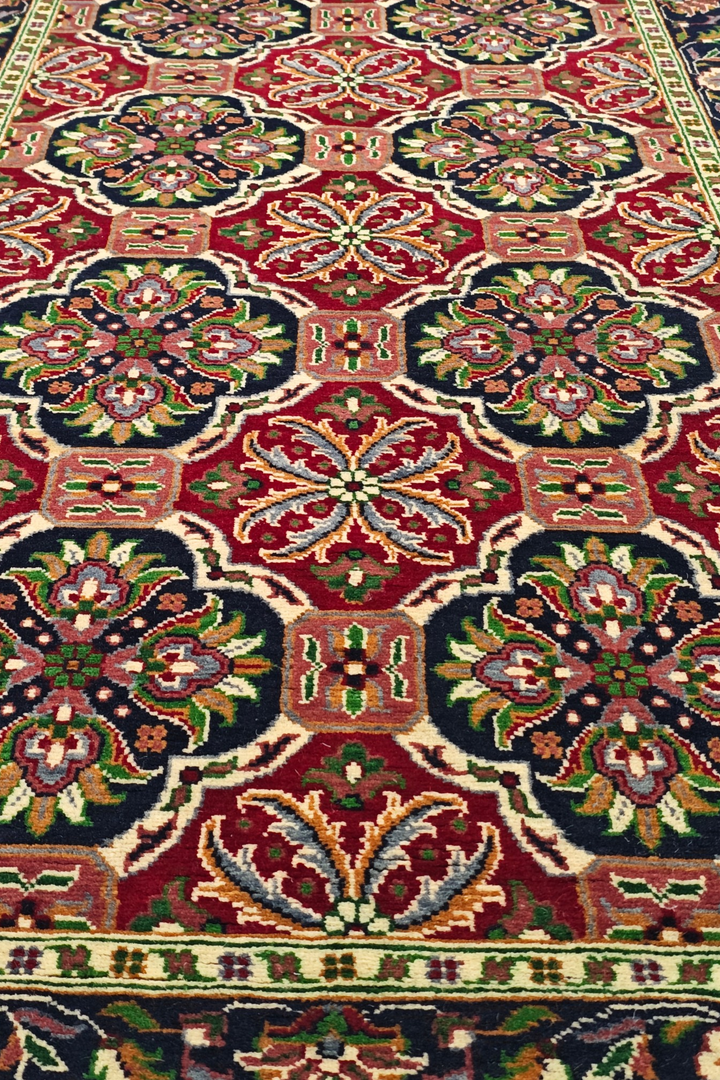 Red and Green Khan Muhammadi Runner, Hand-Knotted Wool