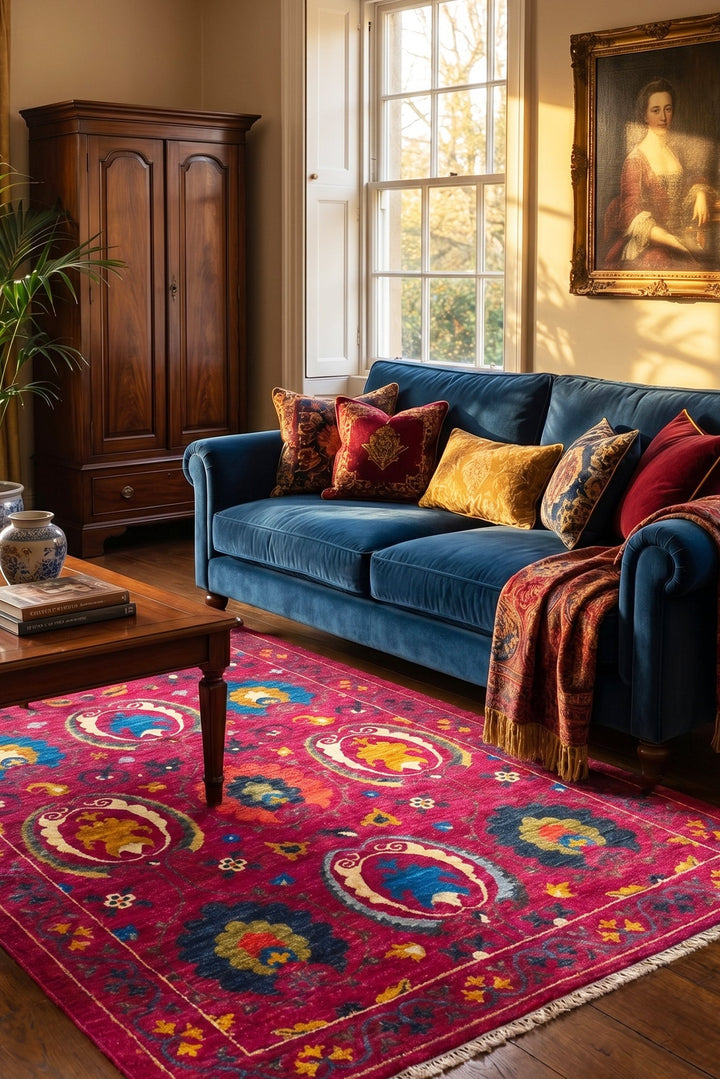Magenta Suzani Gabbeh, Hand-Knotted Afghan Wool Rug