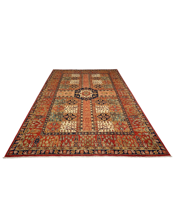 Rust Bakhtiari Garden Panel Ghazni, Hand-Knotted Afghan Wool Rug