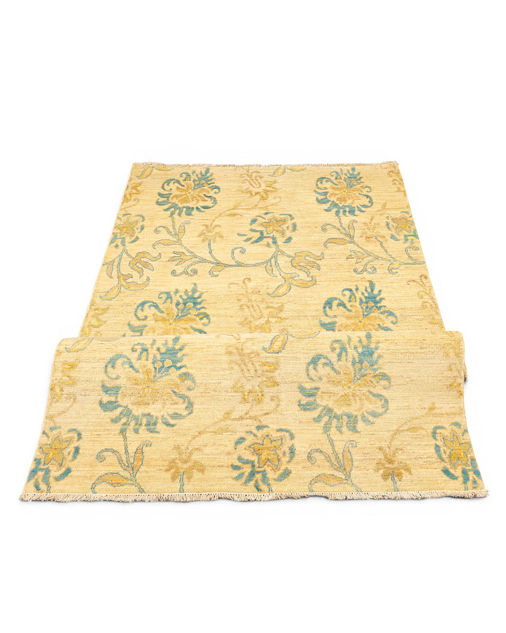 Verdigris Garden Gabbeh, Hand-Knotted Afghan Wool Rug