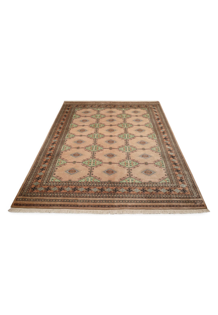 Blush Camel and Sage Alternating Lattice, Hand-Knotted Wool Rug