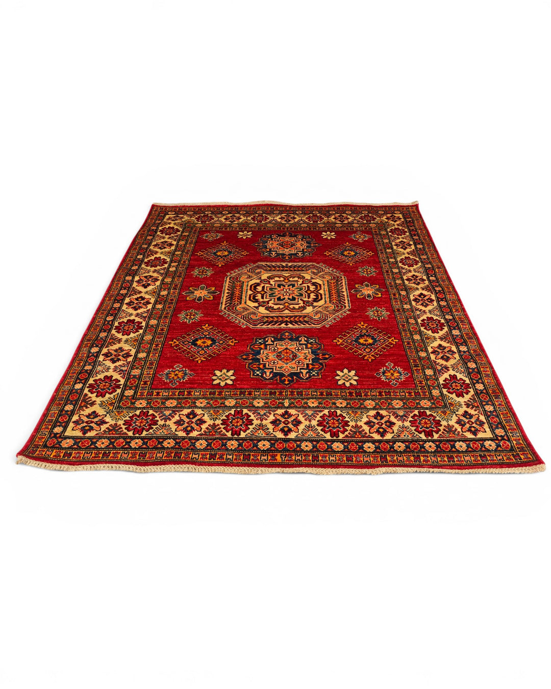Red Medallion Kazak Rug, Hand-Knotted Afghan Wool