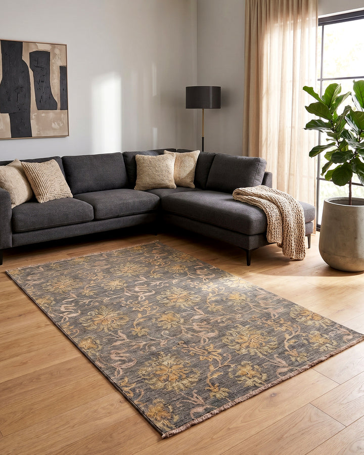 Smoke &amp; Rose Gabbeh, Hand-Knotted Afghan Wool &amp; Silk Rug
