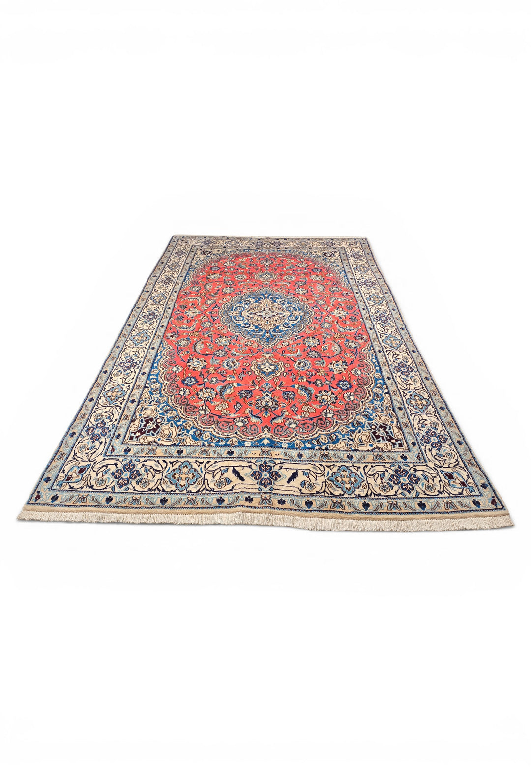 Coral Medallion Persian Nain, Hand-Knotted Wool Rug