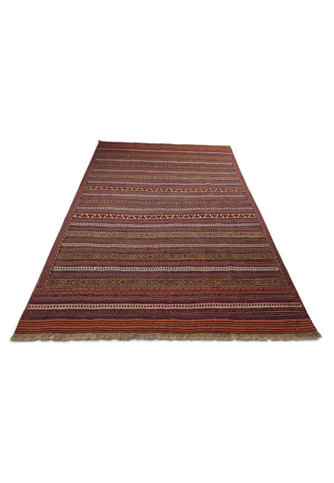 Rust and Cream Maliki Kilim, Hand-Woven Wool