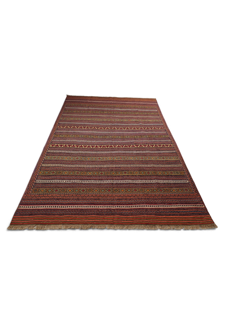 Rust and Cream Maliki Kilim, Hand-Woven Wool