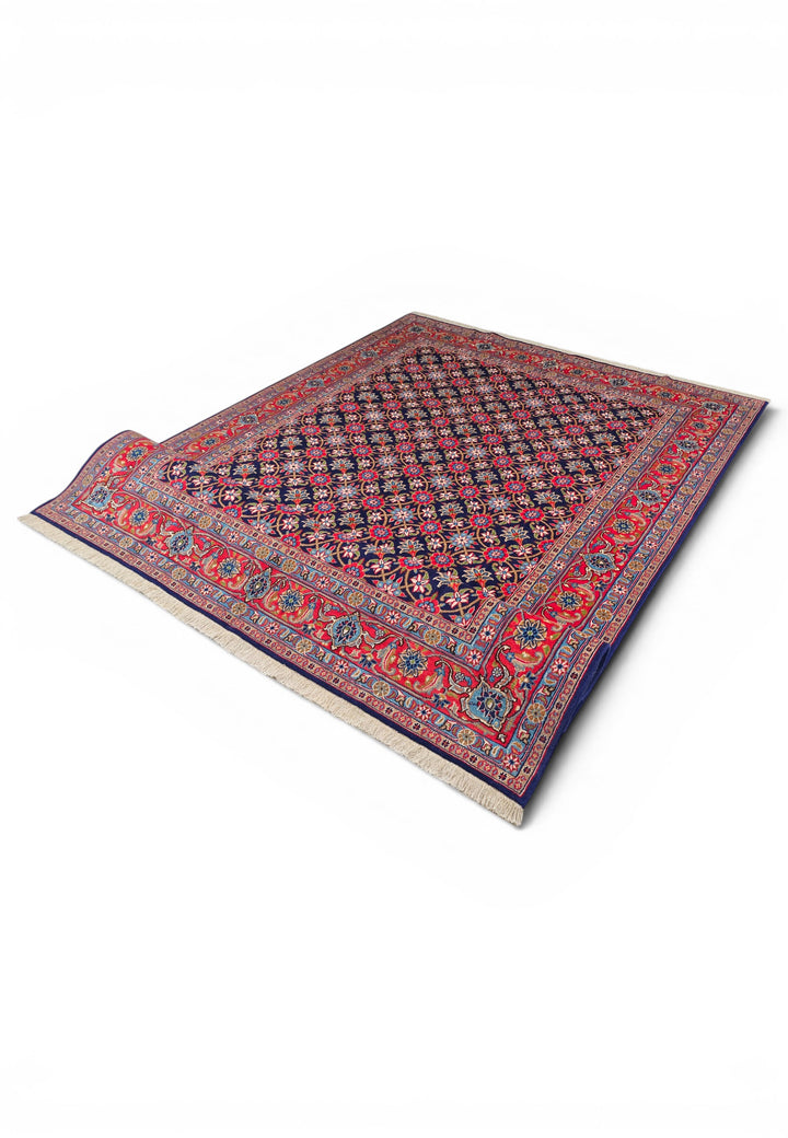 Navy Mahi Persian Sabzevar, Hand-Knotted Wool Rug