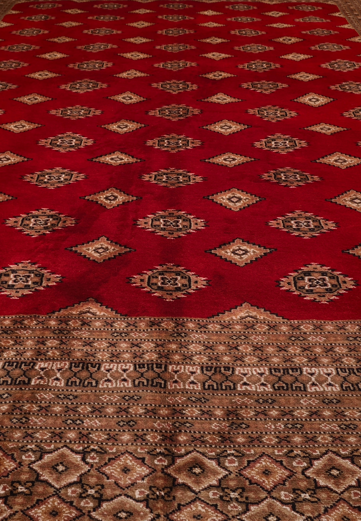 Brick Red &amp; Cream Diamond Jaldar Rug, Hand-Knotted Pakistani Wool &amp; Silk