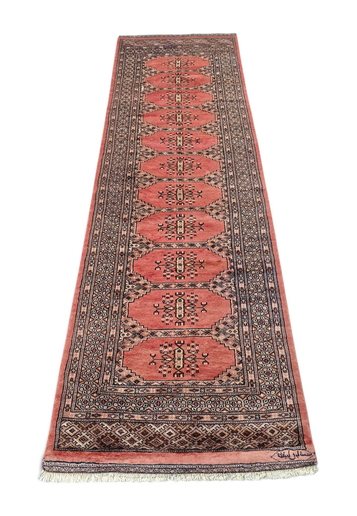 Salmon and Ivory Turkmen Gül Bokhara, Hand-Knotted Wool Rug