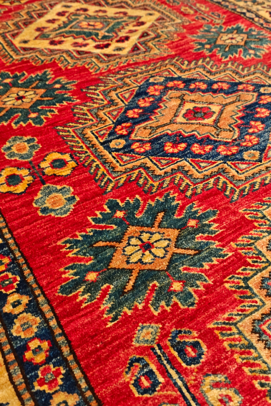 Red &amp; Gold Medallion Kazak Rug, Hand-Knotted Afghan Wool