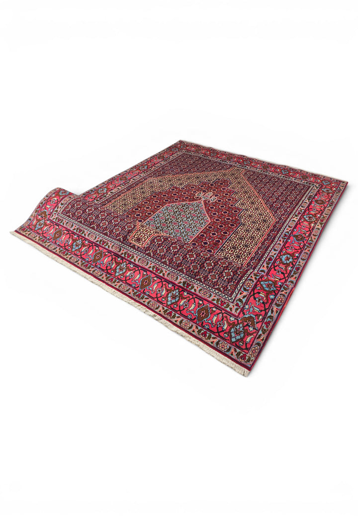 Red Herati Medallion Persian Sabzevar, Hand-Knotted Wool Rug