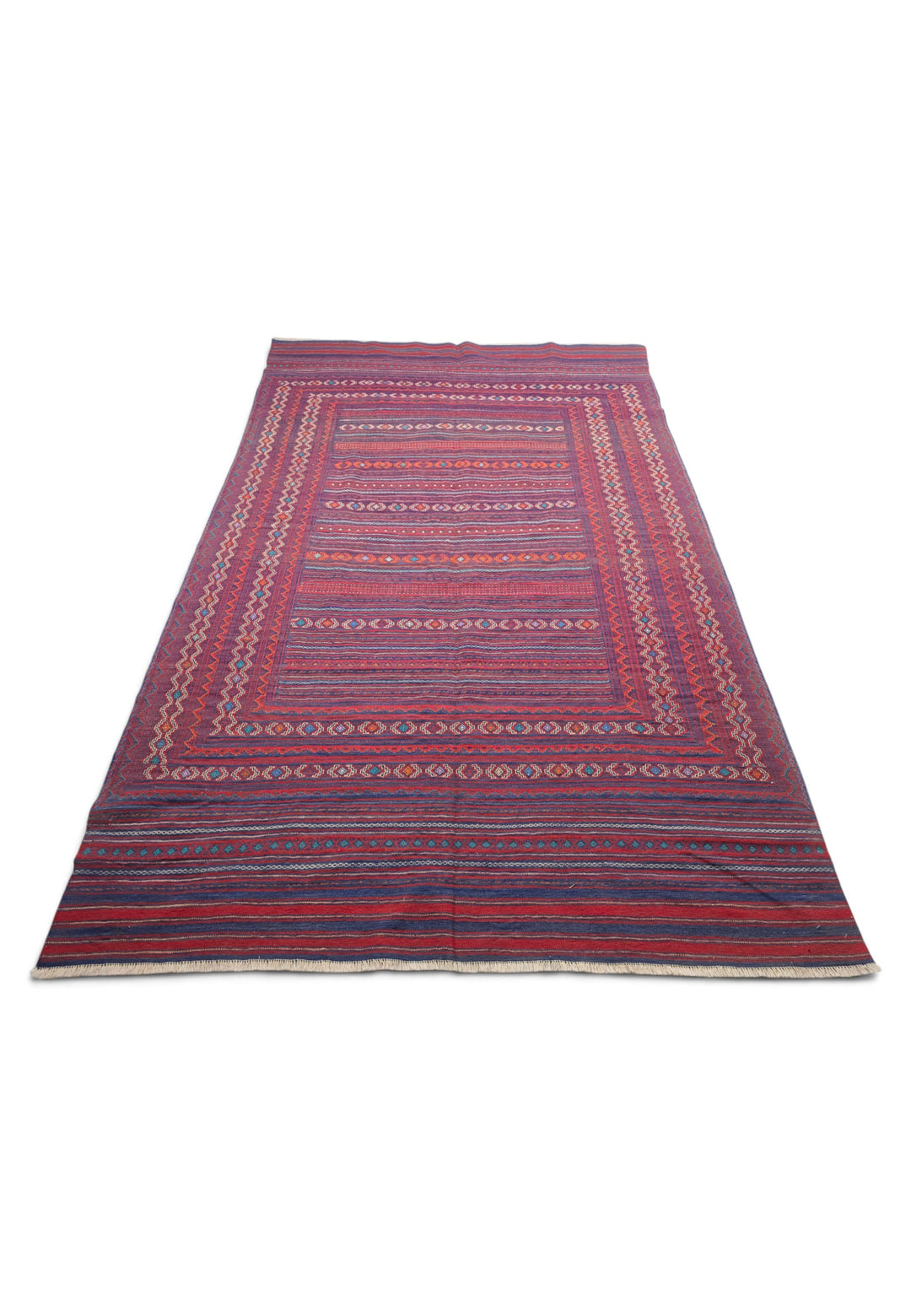 Rose Red and Plum Kilim, Hand-Woven Wool