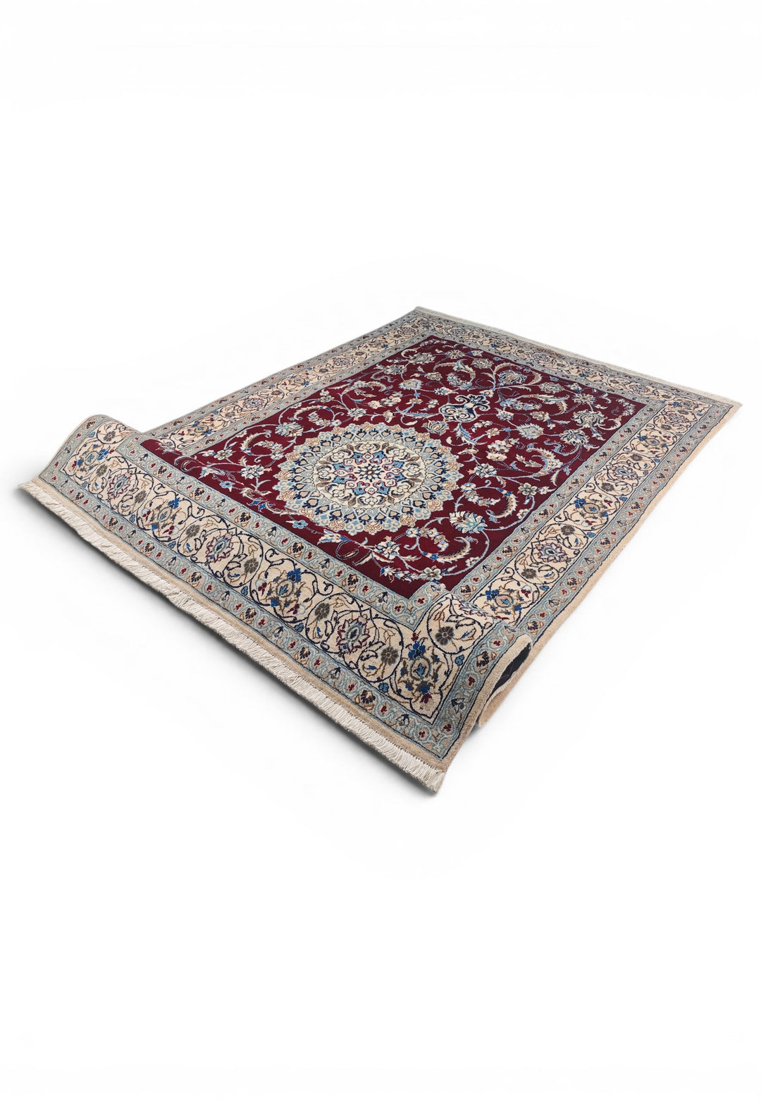 Wine-Red Medallion Persian Nain, Hand-Knotted Wool Rug