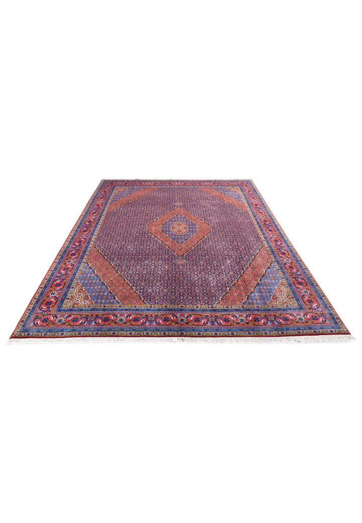 Mauve and Salmon Herati Medallion, Hand-Knotted Wool Rug