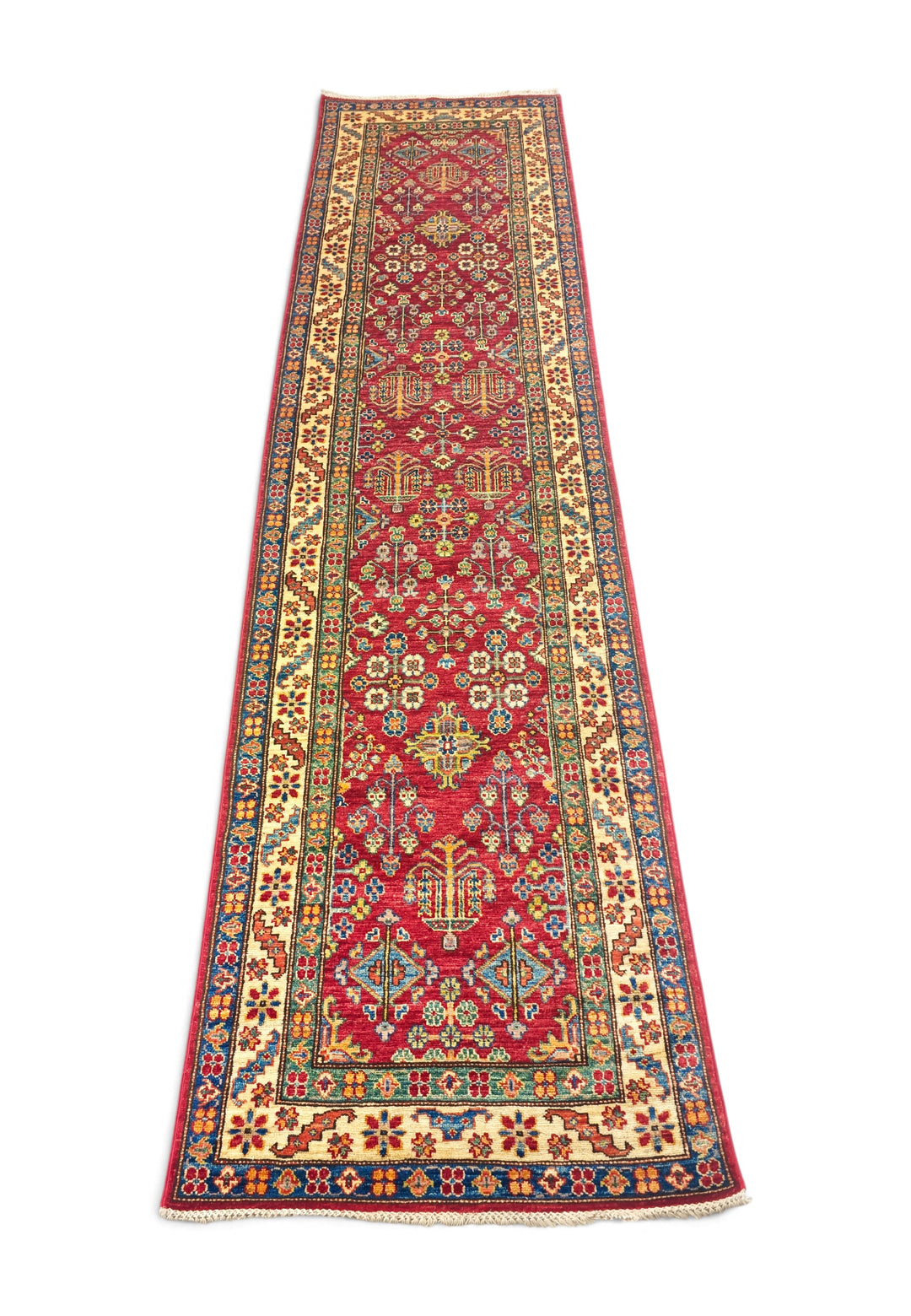 Red and Ivory All-Over Floral Kazak, Hand-Knotted Wool Rug