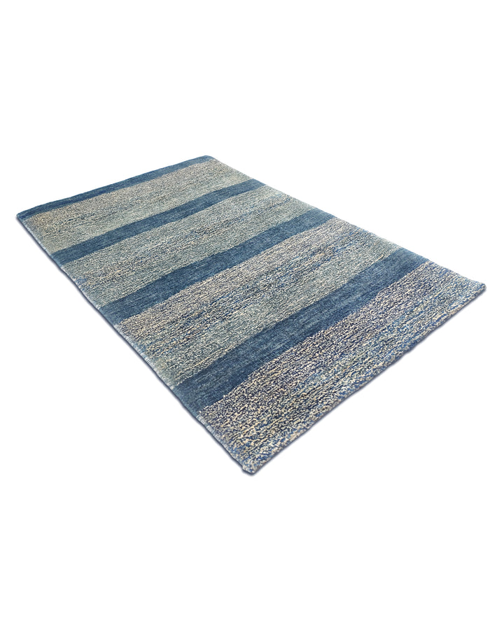 Denim Blue Stripe Gabbeh, Hand-Knotted Afghan Wool Rug