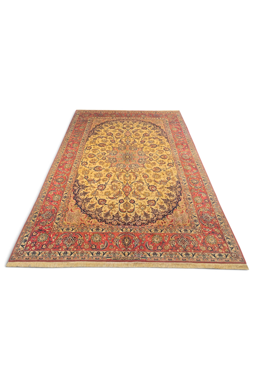 Gold and Terracotta Oval Field Sirafian Isfahan, Hand-Knotted Wool Rug