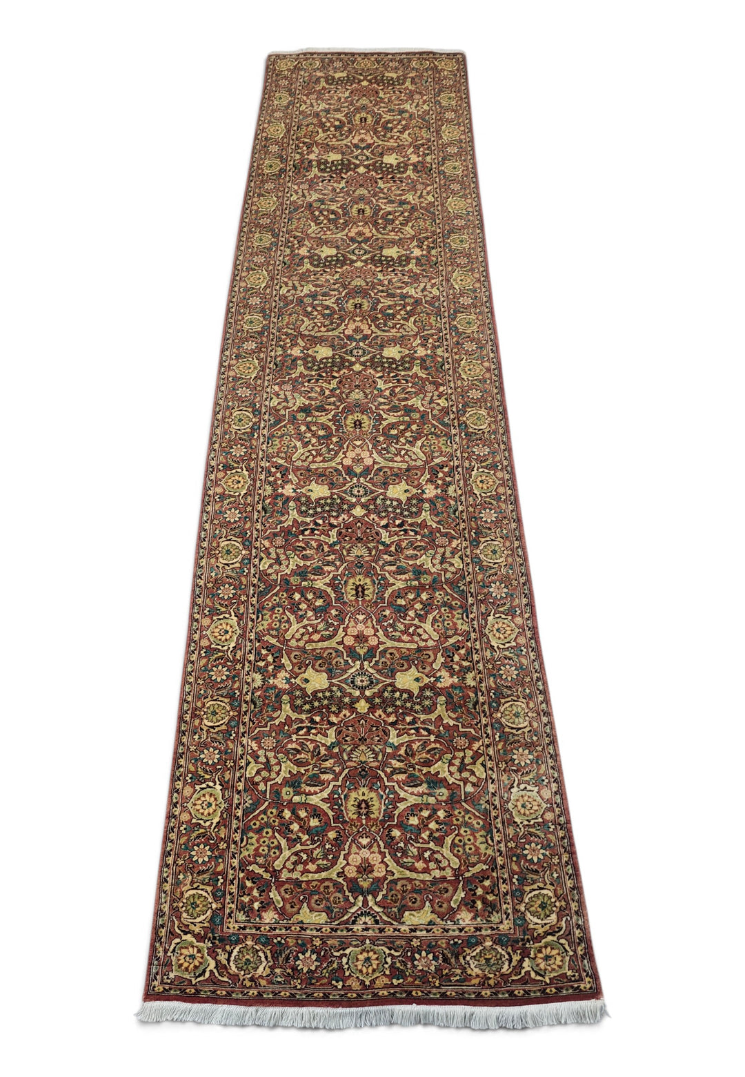 Brick Red and Cream All-Over Shah Abbasi, Hand-Knotted Wool Rug