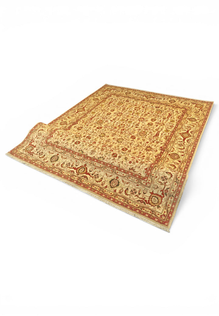 Gold and Red Floral Vine, Hand-Knotted Wool Rug