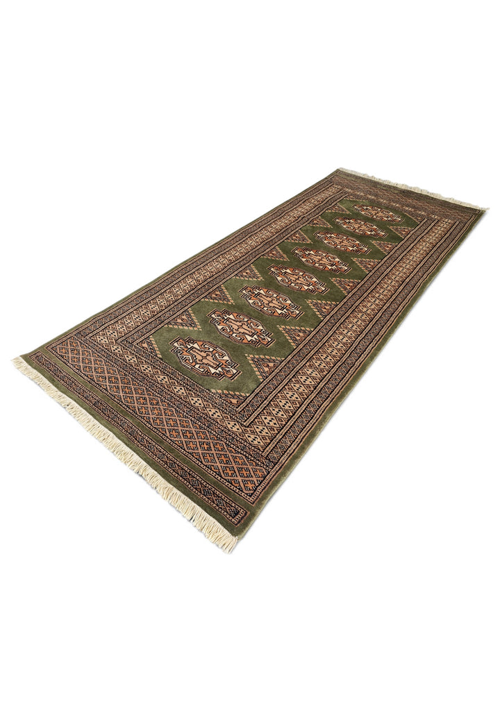 Olive Green and Beige Yamoud Rug, Hand-Knotted Wool