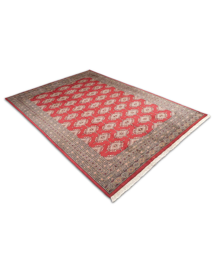 Brick Red and Camel Jaldar Star Gül, Hand-Knotted Wool Rug