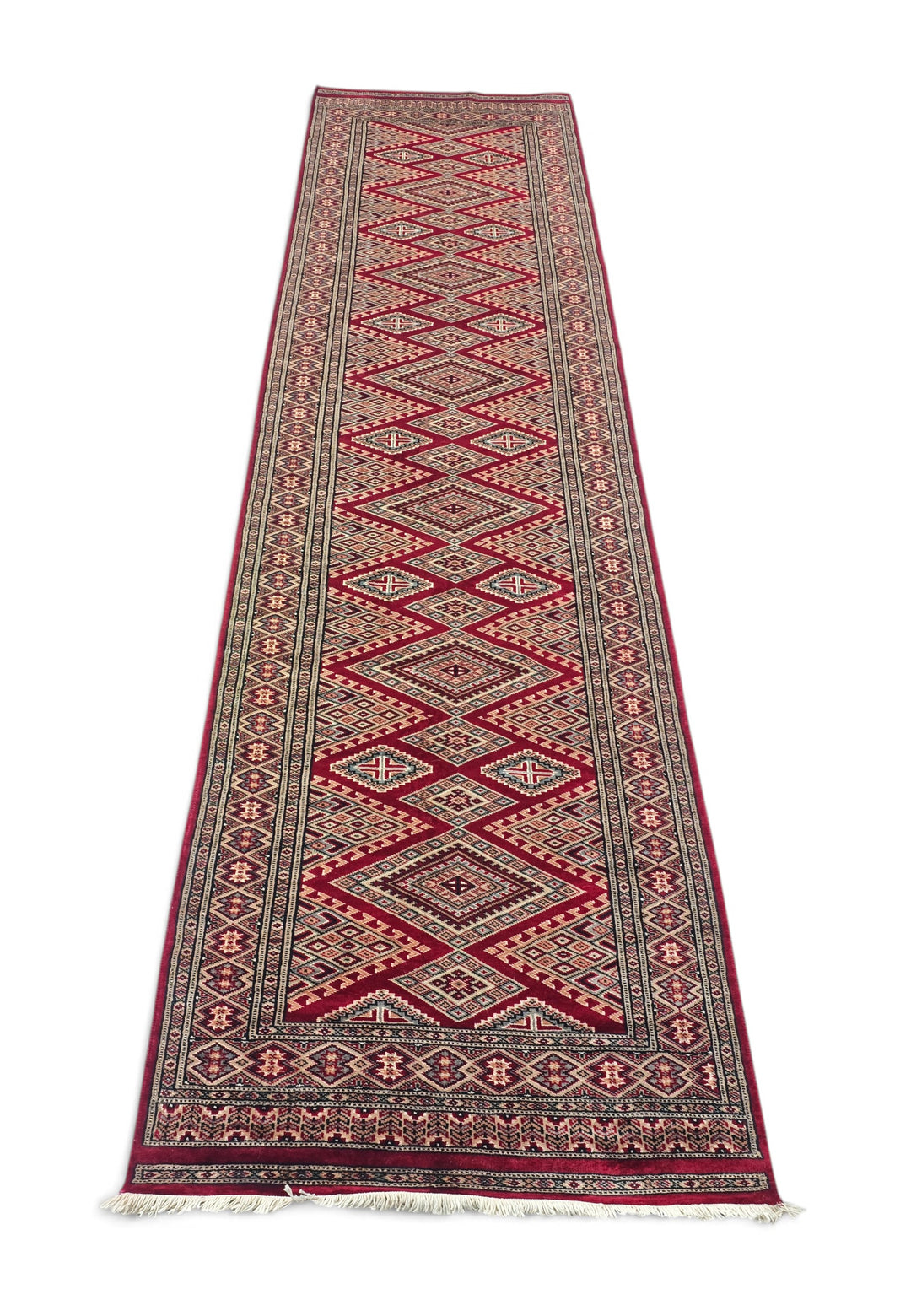 Wine and Cream Jaldar Lattice, Hand-Knotted Wool and Silk Rug