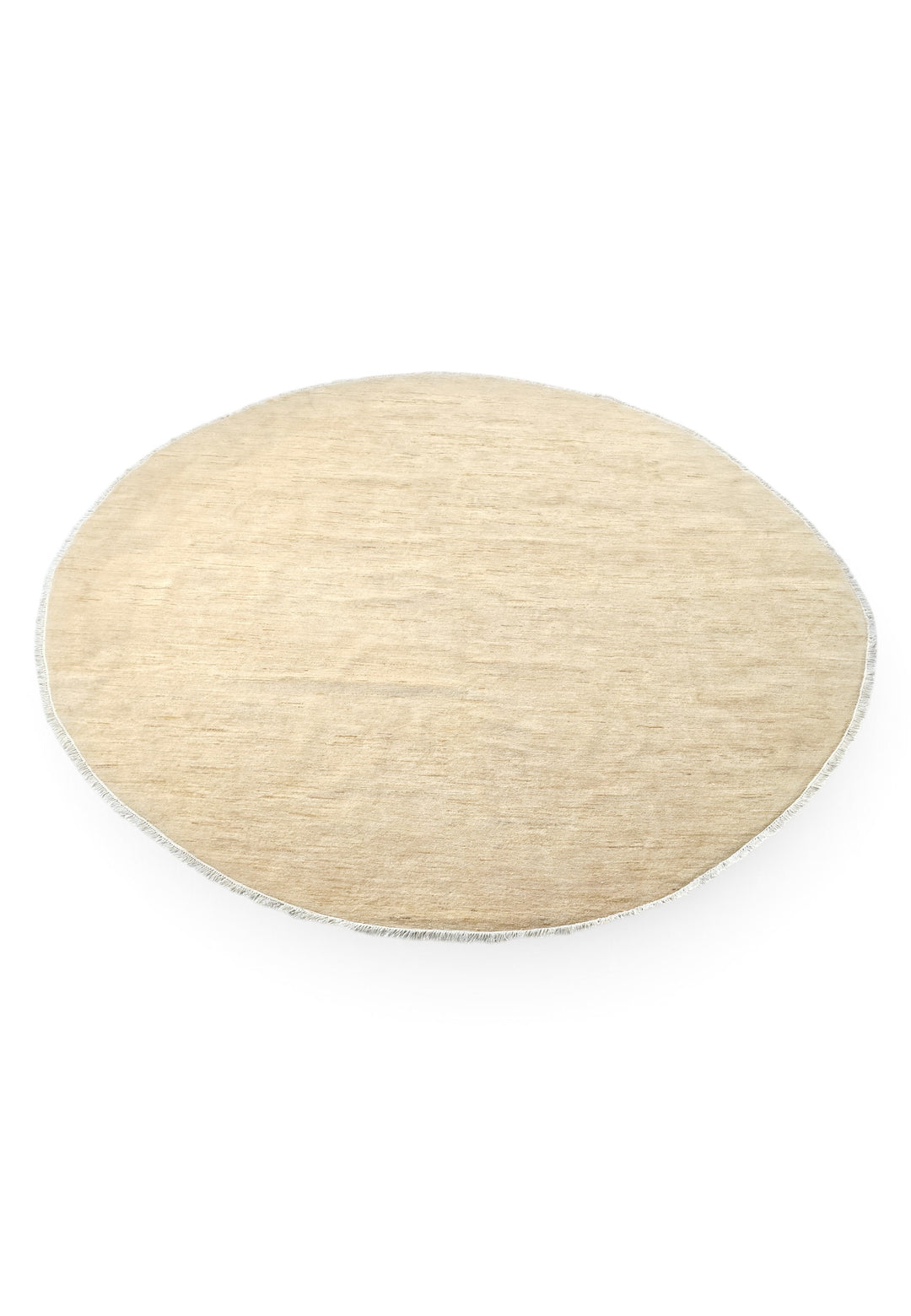 Warm Ivory Plain Round, Hand-Knotted Wool Rug